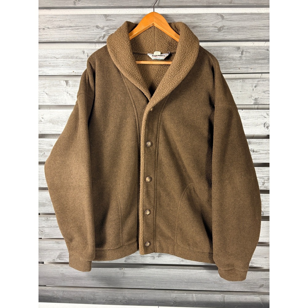 Vintage Early Winters Deep Pile Fleece Shawl Jacket Mens XL Brown Made in USA